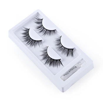 

2 pairs natural 3D Mink false eyelashes fake lashes makeup kit Lashes eyelash extension mink eyelashes with glue maquiagem