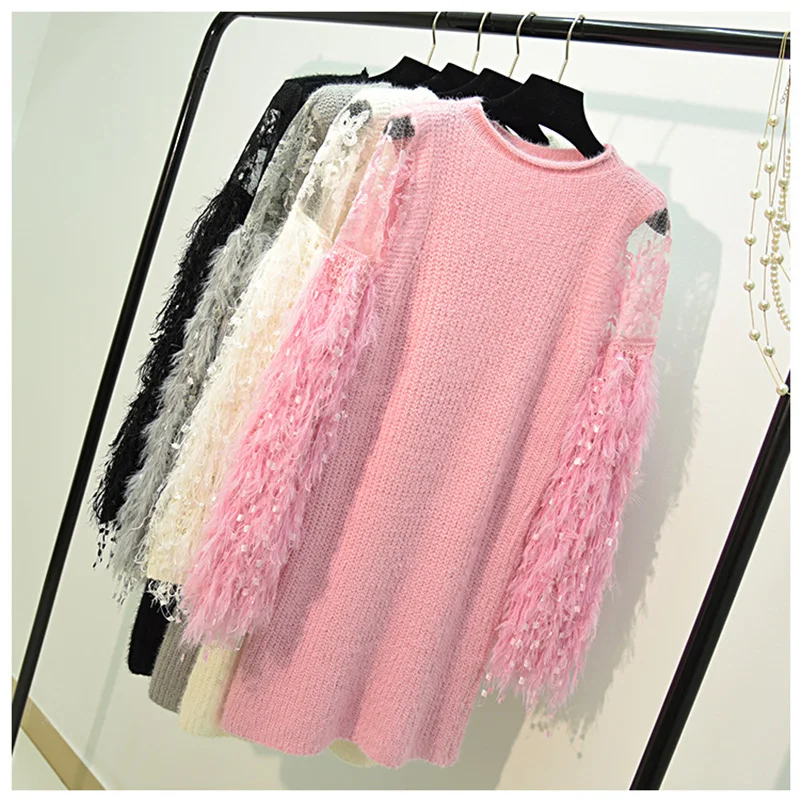 Winter Plus Size Sweaters Pullovers Korean Style Women Solid Long Sleeved With Tassel Hollow Out Knitted Sweater Sweter Mujer | Женская