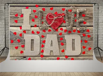 

wall background High quality Computer print Happy Fathers Day Cardboard Letters Vintage Gray Wood Red Love Heart backdrop