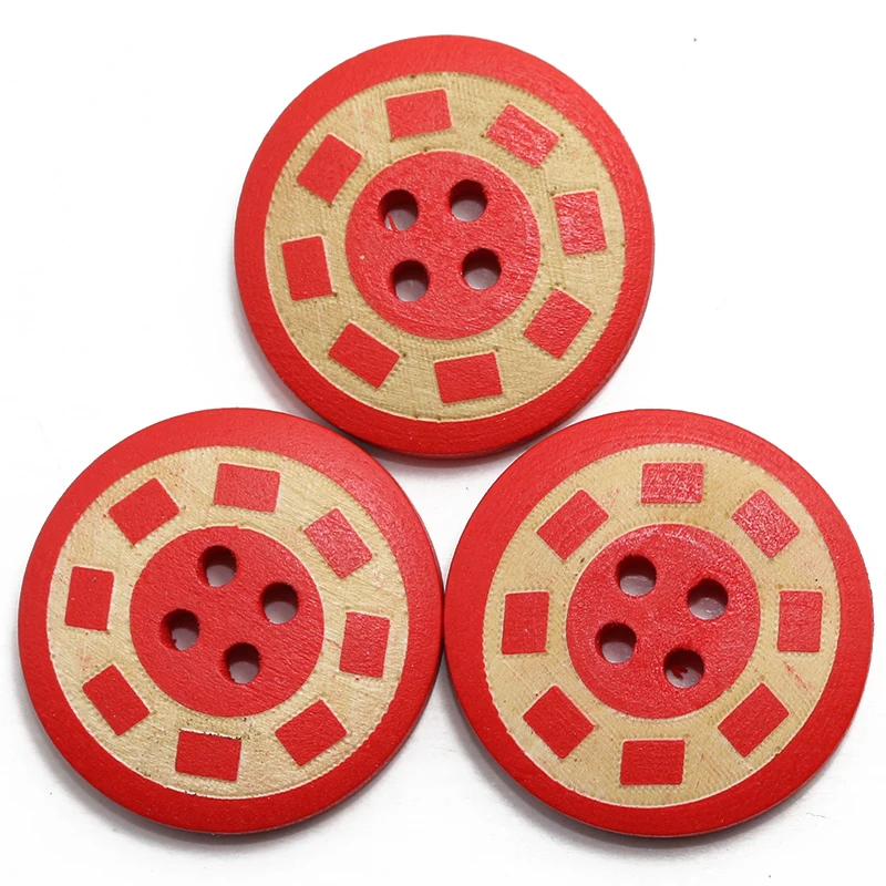 

ZIEENE 40PCs 25mm Red Big Round Laser Football Wooden Buttons 4 Holes Sewing Scrapbooking For Overcoat Handmade Wood Button