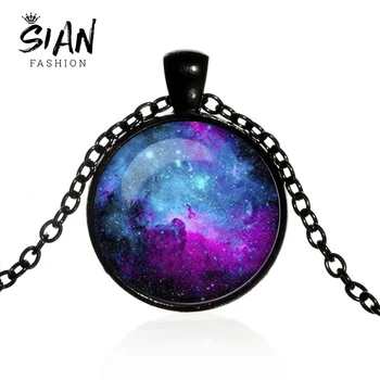 

SIAN 2019 New Nebula Space Necklace Handmade Art Photo Crystal Glass Dome Pendant Galaxy Planet Jewelry Birthday Friendship Gift