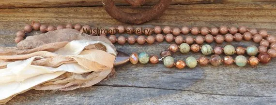 NS2019363Handmade Gemstone Jasper Beaded Necklace Soft Vintage Silk Long Tassel Women Layer Necklace4 (2)