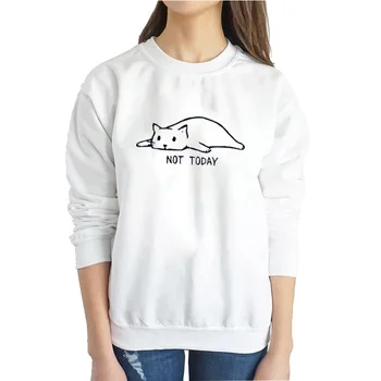 

EnjoytheSpirit Cat Sweatshirt Women Not Today Letter Printed Jumper Plus Size Streetwear Clothing Loose Fit Femme Casual Winter