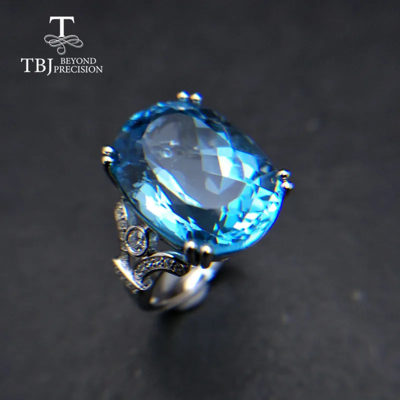 

TBJ,big topaz gemstone ring 28.5Ct Natural Sky Blue Topaz fine Jewelry 925 Sterling Silver for women in party with gift box