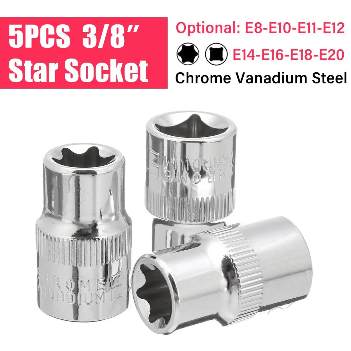 

5pcs 6 Point Star Socket Hand Tools E-shape Wrench Head E8 E10 E11 E12 E14 E16 E18 E20 Professional Metalworking Car Repair Tool