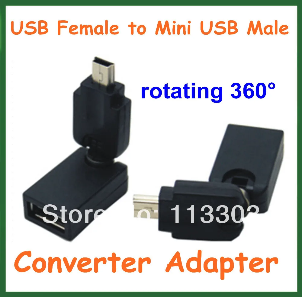 

100pcs USB 2.0 Female to Mini USB 2.0 Male Converter Adapter 360 Degree Rotation Angle Extension Adapter Connector Adaptor