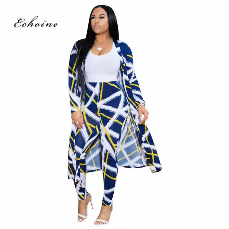 

Echoine Women Two Piece Set Print Cover-Ups Tops Long Sleeve Pencil Pants Summer Casual Outfit Plus Size tracksuit Woman Clothes