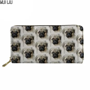 

Customized Women purses canta Credit Card Cluth Thin Pu Leather Phone Purse Cash Holder Females Cute Pug Dog Design Money Bag