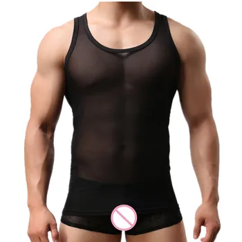 

Man's Mesh Undershirt Pure Color Seamless Underwear Cothing Close-Fitting Broad Shoulders O neck Vest Comfortable Undershirt