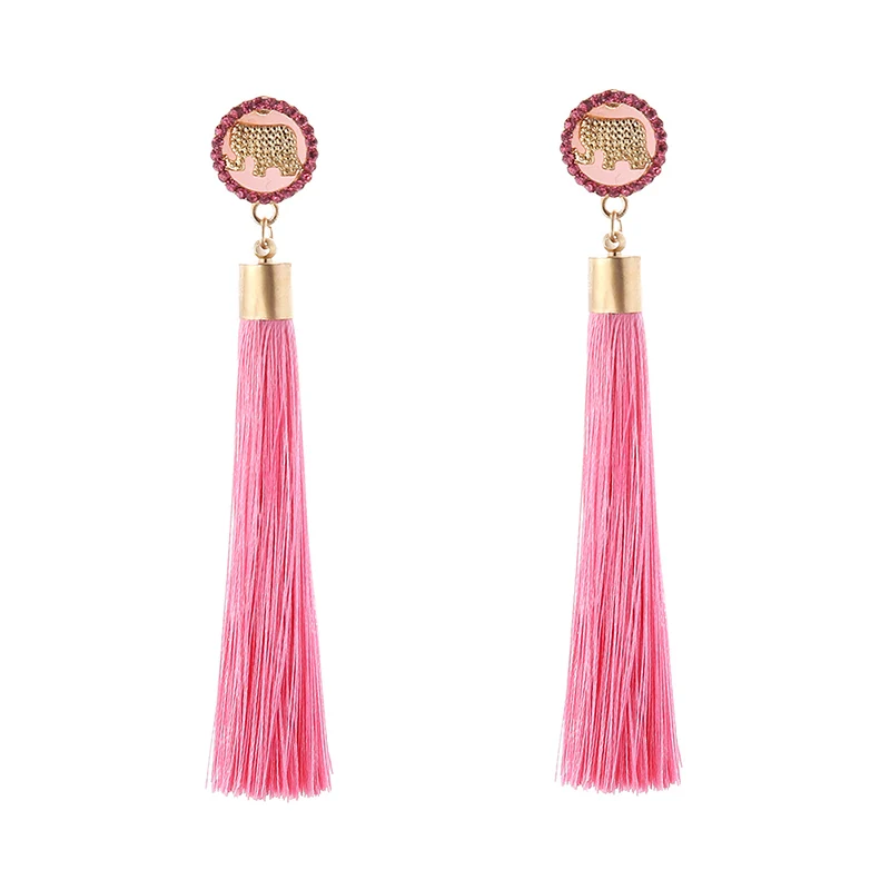 IMG_4400 Trendy Earrings Drop Earrings ElephantSilkDangleLongBohemianBlueMetalBohoGold Tassel Earrings For Women Jewelry