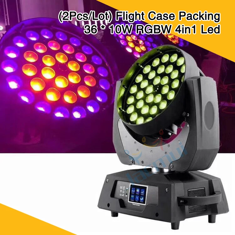 

(2Pcs/Lot) Flight Case 36 * 10W RGBW 4in1 Led Zoom Moving Head Light With Ring Circle Effect