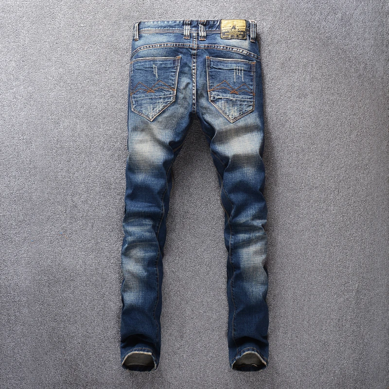 Итальянские винтажные Дизайнерские мужские джинсы темно-синие рваные зауженные джинсы мужские рваные брюки в стиле хип-хоп Уличная одежда высокого качества ретро джинсы