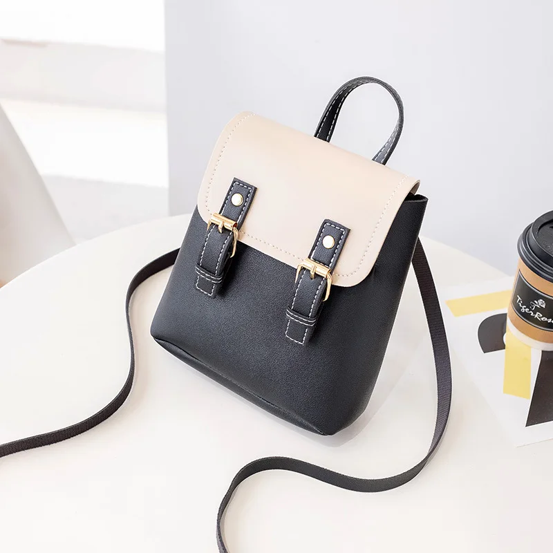 Новые кожаные маленькие женские сумочки на плечо женские Лоскутные цвета кошелек через плечо сумка-мессенджер для мобильного телефона - Цвет: Черный