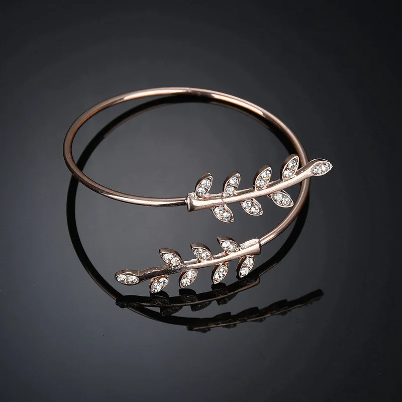 

HOT recommend rose gold color elegant girl simple fashion all match Tree Leaf shining crystal charm Bangle Bracelet women