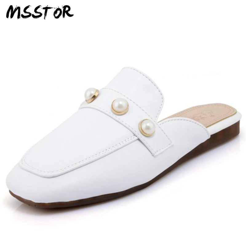 

MSSTOR String Bead Mules Shoes Women Plus Size 34-44 Outside Square Toe Casual Concise Summer Shoes Fashion Ladies Slippers