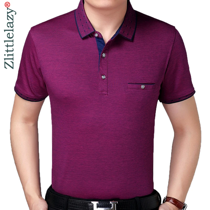 Брендовая Повседневная летняя Однотонная рубашка поло с коротким рукавом, мужская рубашка из джерси с карманами, мужские футболки поло, модная одежда 41606