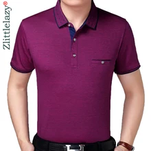 Брендовая Повседневная летняя Однотонная рубашка поло с коротким рукавом, мужская рубашка из джерси с карманами, мужские футболки поло, модная одежда 41606