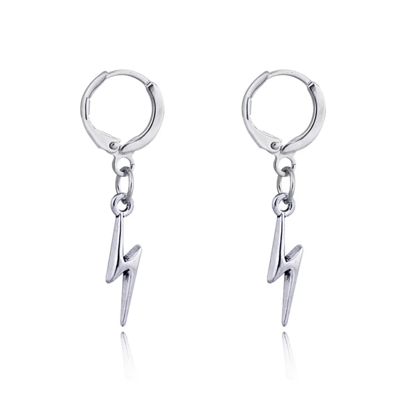 

Dayoff Europe Punk Cool Lightning Small Hoop Earrings With Pandent Personality Silver Earrings Vintage Brincos Pendientes E599