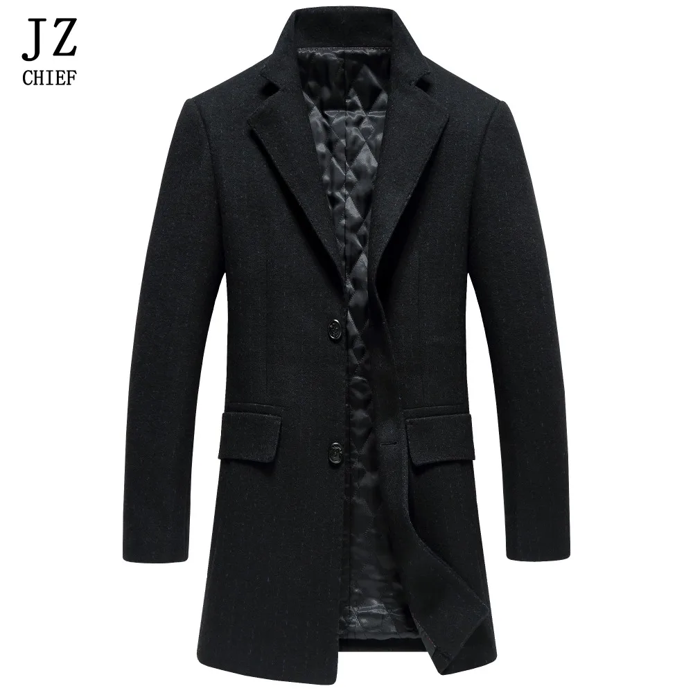 JZ CHIEF Mens Long Costume Coats Winter Black Jacket Men Long Sleeve
