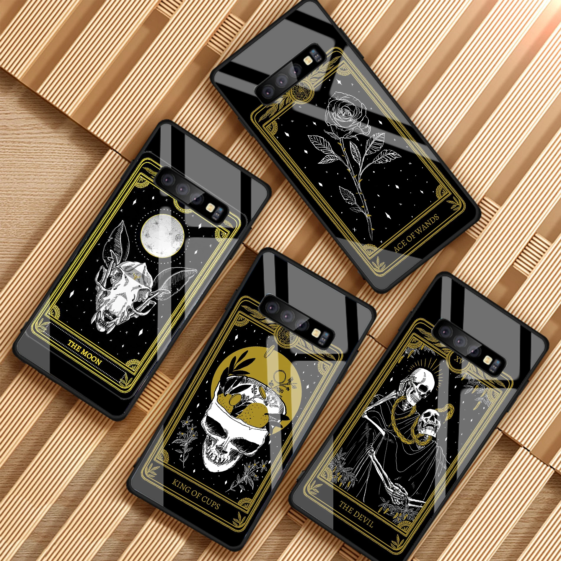 

cool card black The Marigold Tarot Tempered Glass Phone Case For Samsung Galaxy S8 S9 S10 PLUS A6 A6S A8 A8S J6 J8 2018 NOTE 8