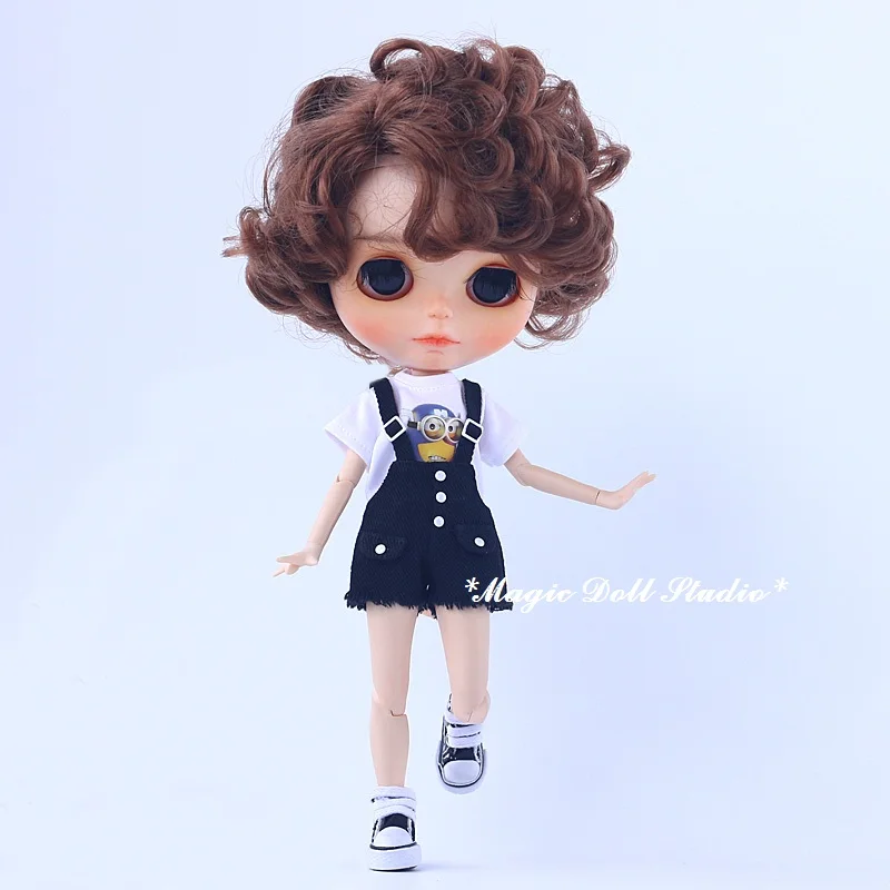 [MG684] Neoblythe Кукла Одежда# Demin короткий комбинезон подходит для Blyth Holala и Middleblythe Кукла Одежда - Цвет: black overall