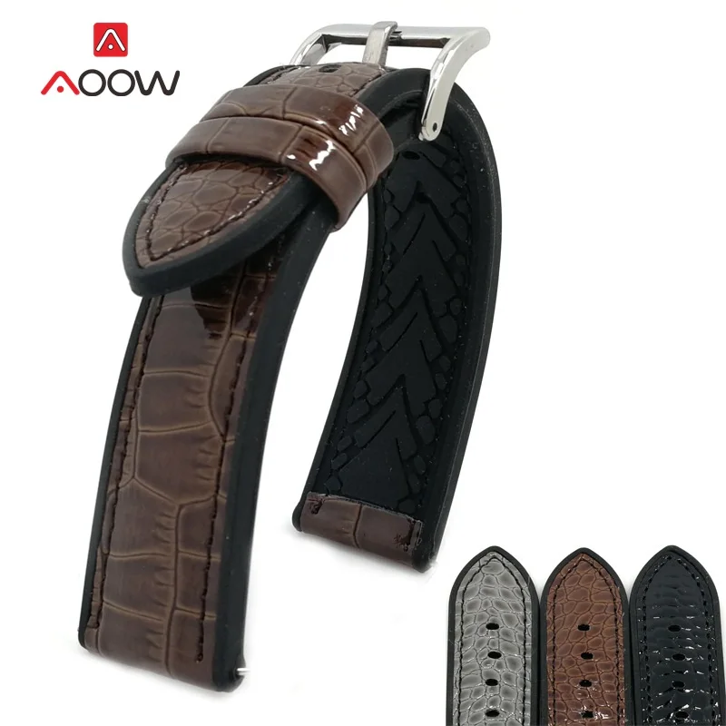 AOOW кожаный ремешок для часов Классическая мода крокодиловый узор ремешок 20 мм 22 мм Серебряная металлическая пряжка для женщин мужчин ремешок для часов Прочный