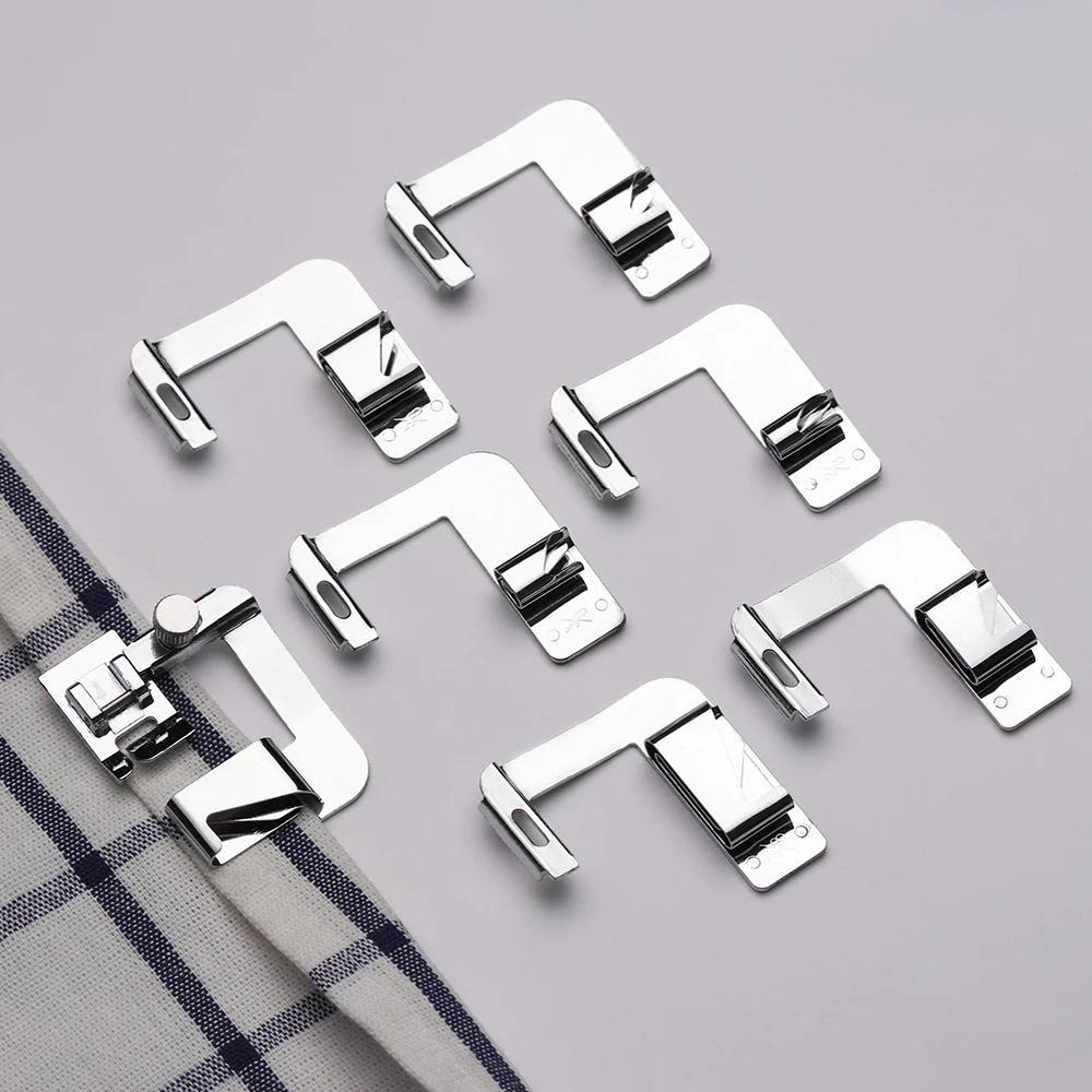 

New 7 pcs/set Durable Different Size Hemmer Foot Domestic Hemming Cloth Strip Presser Foot Sewing Machine Parts Rolled Hem Foot