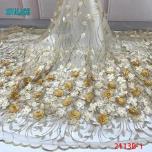 Нигерийская вышитая бисером кружевная ткань Высокое качество африканская 3D чистая Кружевная Ткань Свадебный Французский тюль кружевной материал для платья YA2113B-1