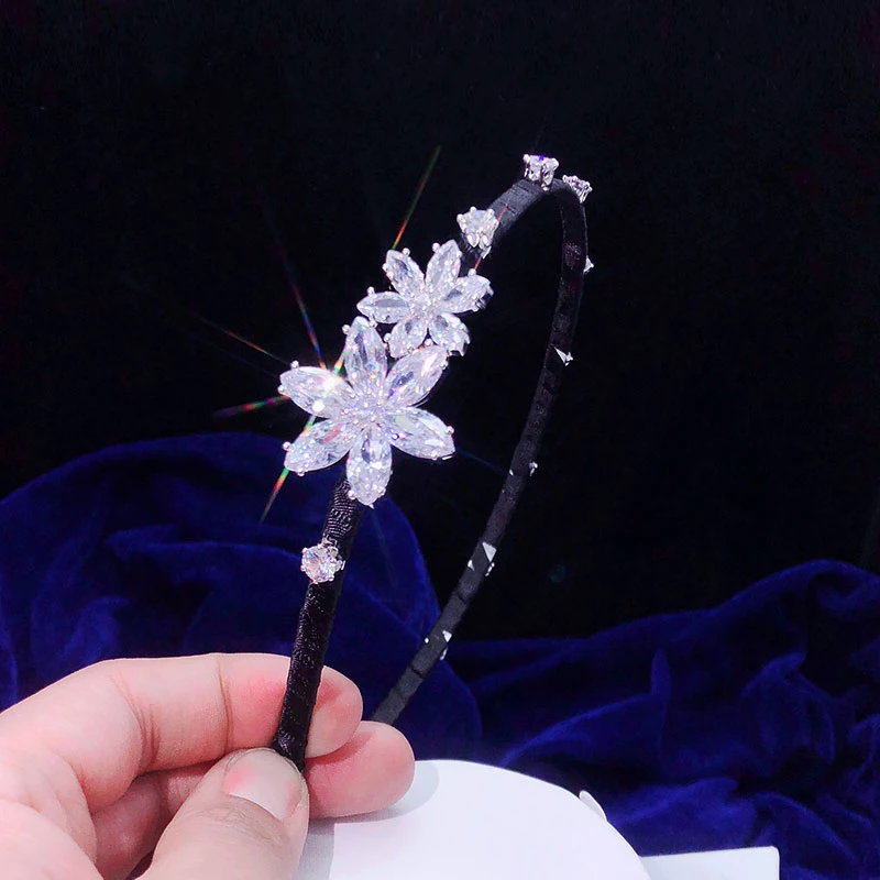 Alta calidad flores de lujo colorido zircon accesorios para el cabello de cristal diadema joyeria femenina