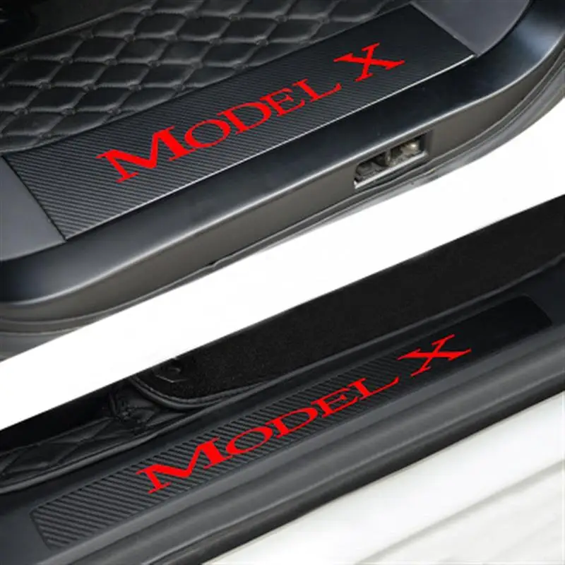 

4PCS Car Door Sill Welcome Pedal Stickers Set Carbon-Fiber-Pattern Decal Car Styling Anti-Wear Protector Guard for Tesla Model X