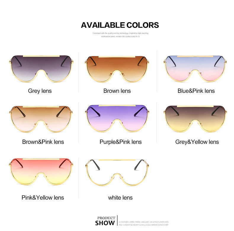 2019 New Oversize Shield Sunglasses Big Frame Alloy One Piece Sexy Cool Sun Glasses Women Gold Clear Eyewear Gradient