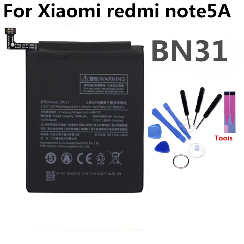 

BN31 Mobile Phone Battery For Mi 5X Mi5X Redmi Note 5A / Pro Mi A1 Redmi Y1 Real Capacity 3080mAh Replacement Li-ion Battery