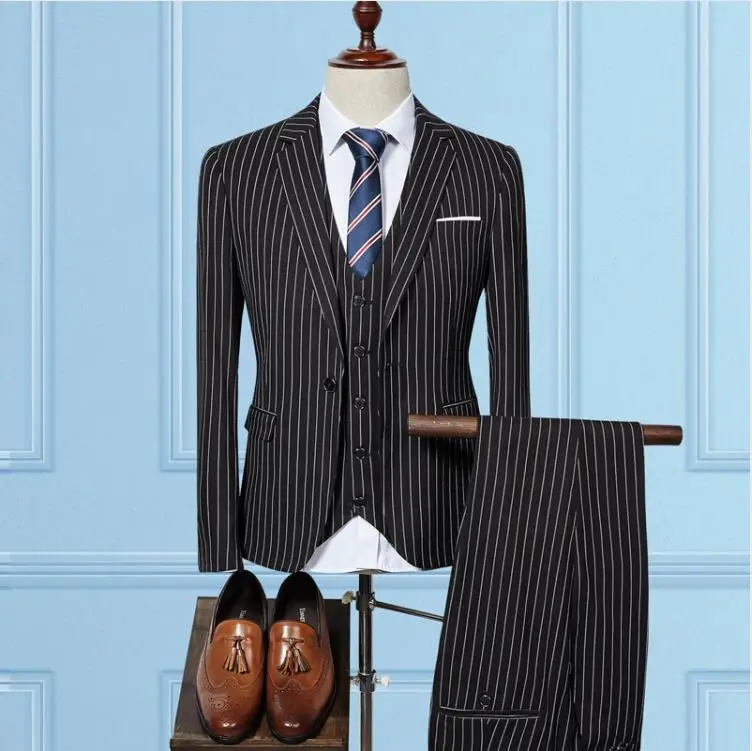 (Jacket+Vest+Pants) 2019 Tailor-Made Suit 2018 Men Suits Fashion wool Men's Slim Fit business  Male Wedding Suit Three Pieces