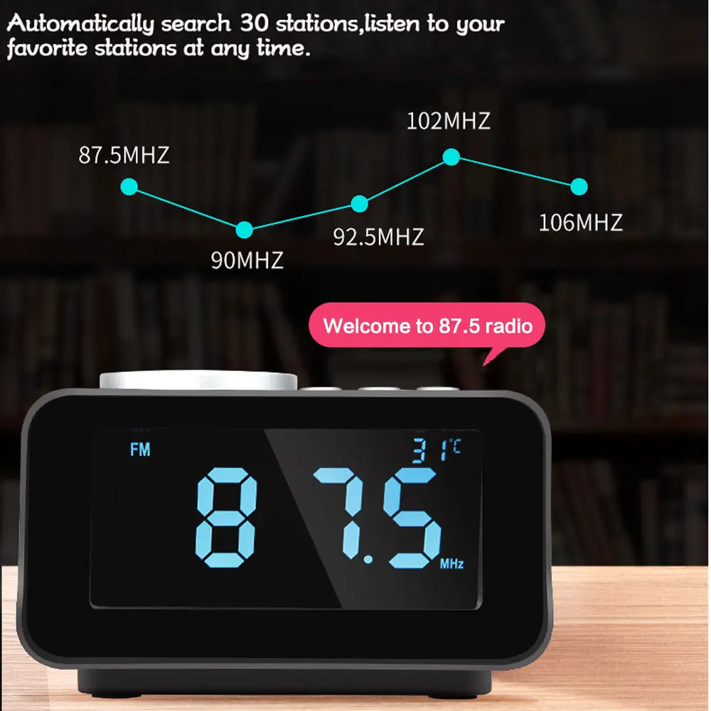 США штекер портативный Bluetooth динамик с будильником температура время Bluetooth стерео звук динамик цифровая Поддержка Tf карта Au