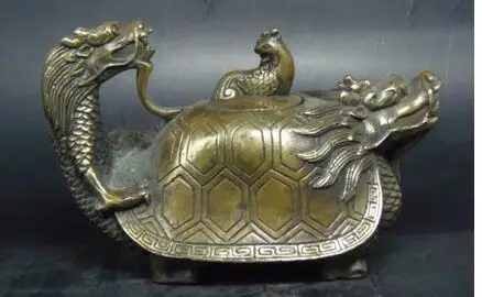 Bronze home decoration Folk Culture Brass Old Handwork chinese copper Carved Dragon Phoenix turtle head cover Teapot Bronze home decoration Folk Culture Brass Old Handwork chinese copper Carved Dragon Phoenix turtle head cover Teapot
