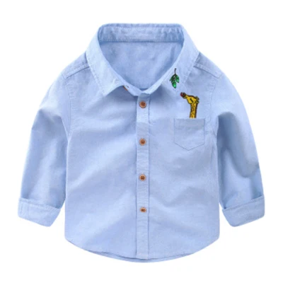 FCLHDWKK/детская хлопковая рубашка для маленьких мальчиков желтые, синие повседневные блузы и рубашки для мальчиков Одежда для маленьких девочек г. стиль, топ, рубашка для малышей - Цвет: giraffe blue