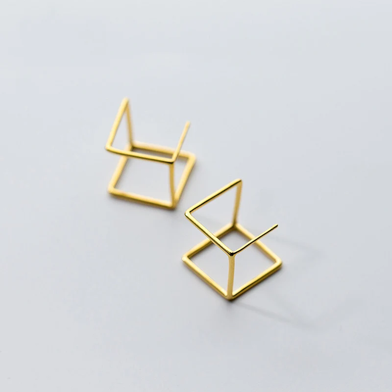 

S925 Silver Earrings Female Style Fashion Personality Simple Geometric Square Short Earrings Three-dimensional Jewelry