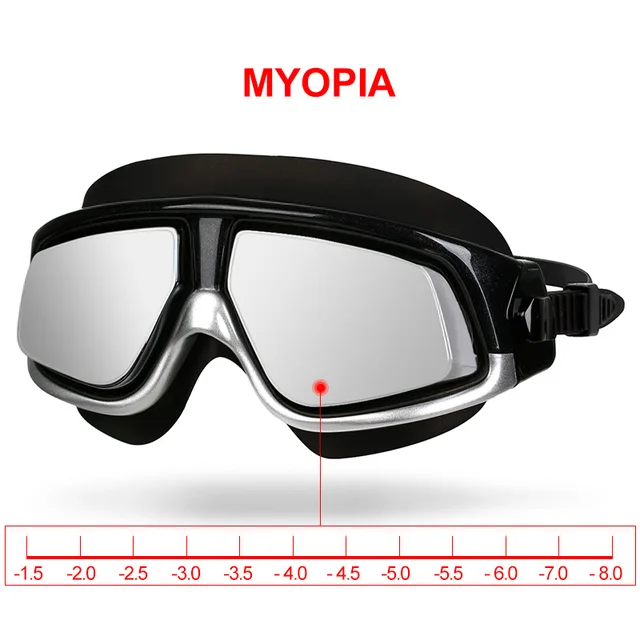 US $15.19 Copozz nearsighted Swimming Goggles Waterproof Anti Fog UV Eyewear Silicon Mirrored Large Frame uni