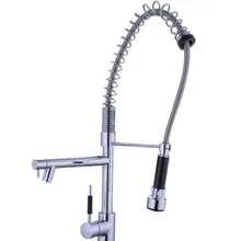 Полированный хром латунь двойной поворот выдвижной распыляющий Носик Поворотный для кухонной раковины Смеситель с краном краны asf027