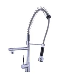 Polished Chrome Brass Dual Swivel Pull Out Spray Spout Kitchen Sink Swivel Spout Faucet Mixer Taps asf027