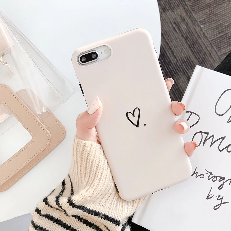 

Matte phone cases for iphone 7 case Simple love heart Soft TPU case For iphone 6 6s 7 8 plus X XR XS Max back cover
