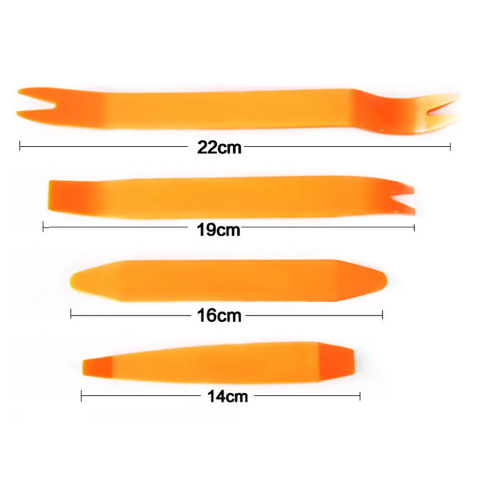 

Professional 4Pcs Orange ABS Automobile Audio Door Clip Panel Trim Dash Auto Radio Removal Pry Tools Set Car Panel Removal Tool
