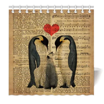 

HommomH Shower Curtain Weights Resistant Waterproof Fabric With Hooks Bathroom Vintage Old Dictionary Antarctic Animal Penguin