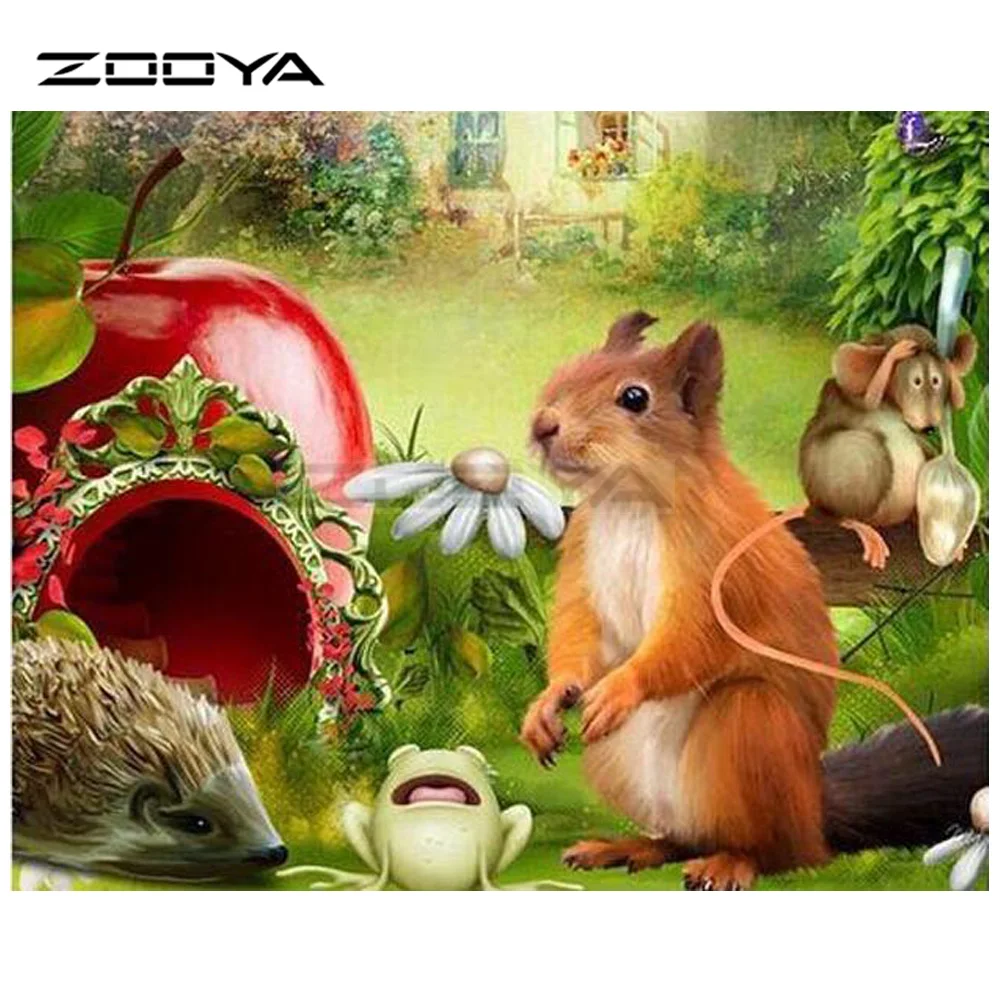 ZOOYA алмазная вышивка Алмазный рисунок с мышью ежик лягушка яблочный дом картина