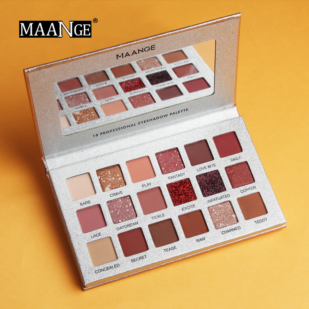 MAANGE Pro, 18 цветов, палитра теней для век, блеск, мерцание, матовые глаза, макияж, пигментированная пудра, водонепроницаемые тени для век, красота, косметика