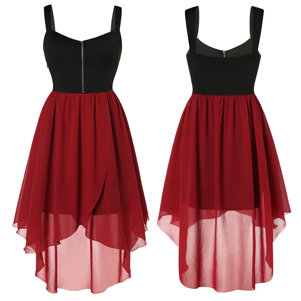 SAGACE, модное летнее платье без рукавов для девочек, модные женские повседневные Многослойные асимметричные платья без рукавов больших размеров - Цвет: red