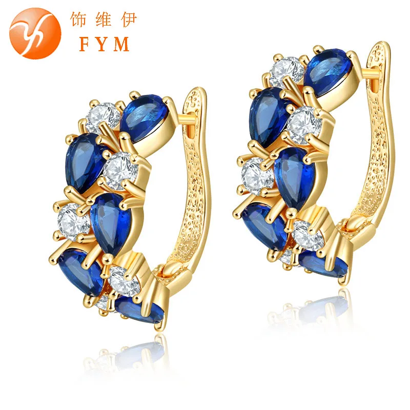 

FYM Mona Lisa New Luxury Rose Gold Color Multicolor Hoop Earrings For Women with Blue Zircon Crystal Jewelry Statement Earrings