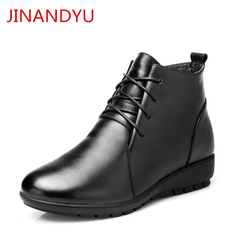 

Genuine Leather Wool Ankle Boots for Women Black Winter Boots Women Snow Boots Ladies Shoes Woman Female Shoes Zapatos Mujer