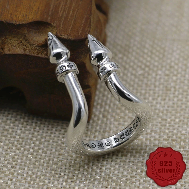 

925 sterling silver ring personality retro fashion cross flower rivet domineering open rock hip hop accessories jewelry hot sale
