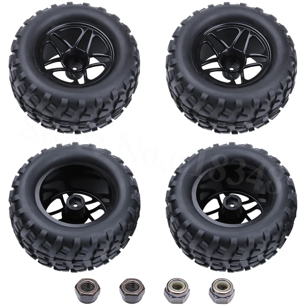 4Pcs RC Rubber Tires & Nylon Plastic Wheel Rims Foam Inserts 12mm Hex